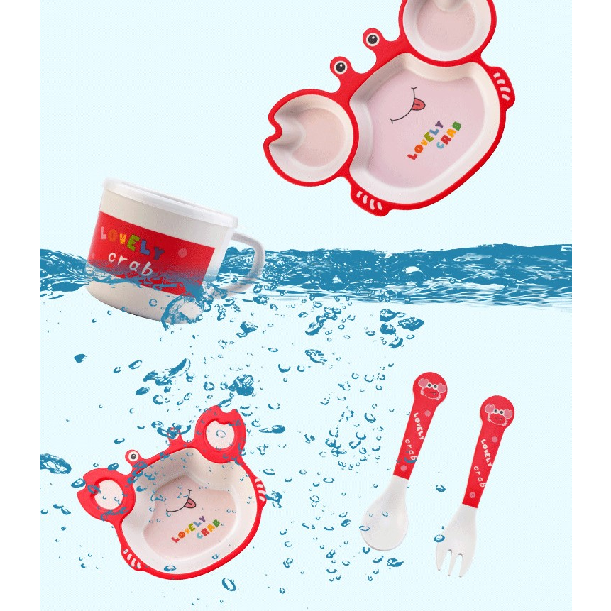 Set khay ăn dặm cho bé, đĩa ăn dặm hình gấu, bát ăn dặm cho bé, bộ khay ăn dặm hình thỏ con