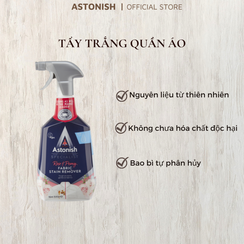 Tẩy Trắng Quần Áo Astonish Chai Xịt Tẩy Quần Áo Trắng Áo Màu Vải Không Phai C6910 750Ml