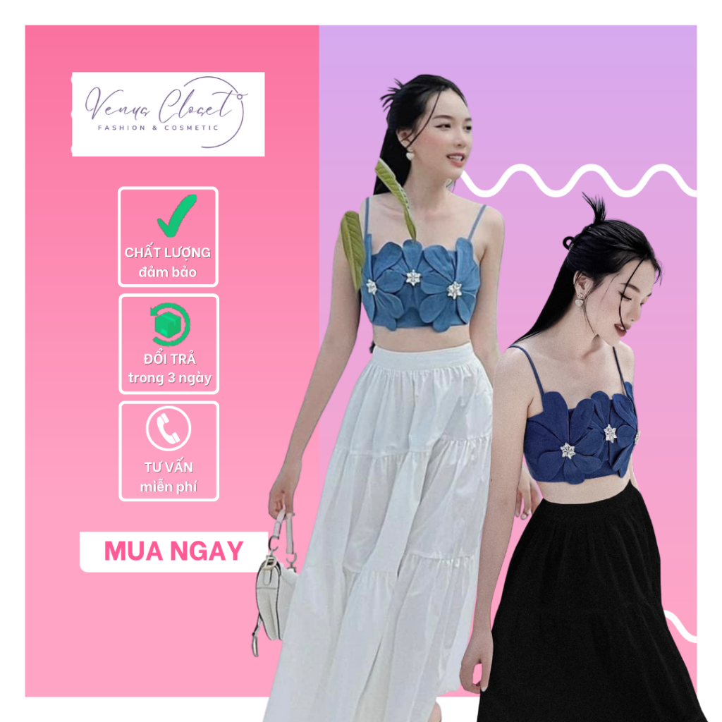 Set bộ nữ thiết kế đẹp, Set áo hoa dây xanh chân váy trắng Venus Closet (sẵn hàng, hoả tốc) (SR0185)