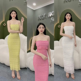 D379 - đầm body ống cúp xốp ren
