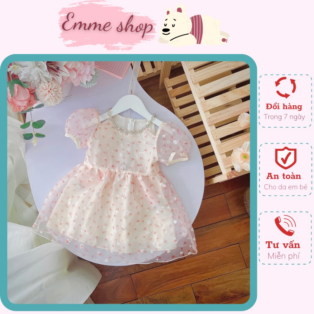 Váy bé gái công chúa Size đại 8-30kg - đầm bé gái kiểu dáng tiểu thư hở vai đính đá sang chảnh đi học đi chơi đi dự tiệc