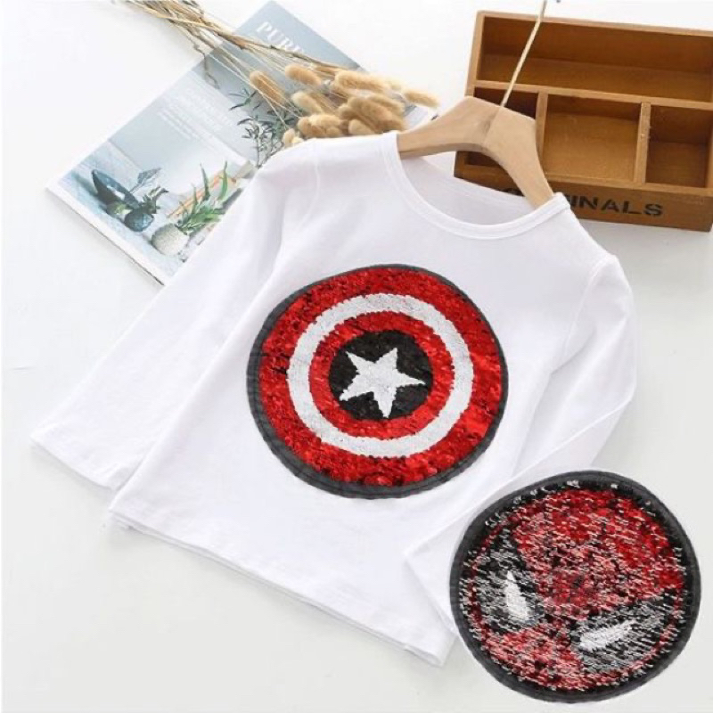 Áo thu đổi màu bé trai bộ sưu tập mùa hè mới 2023 Kim Sa Lấp Lánh Lật Mặt Đổi Màu Hoạt Hình Cotton