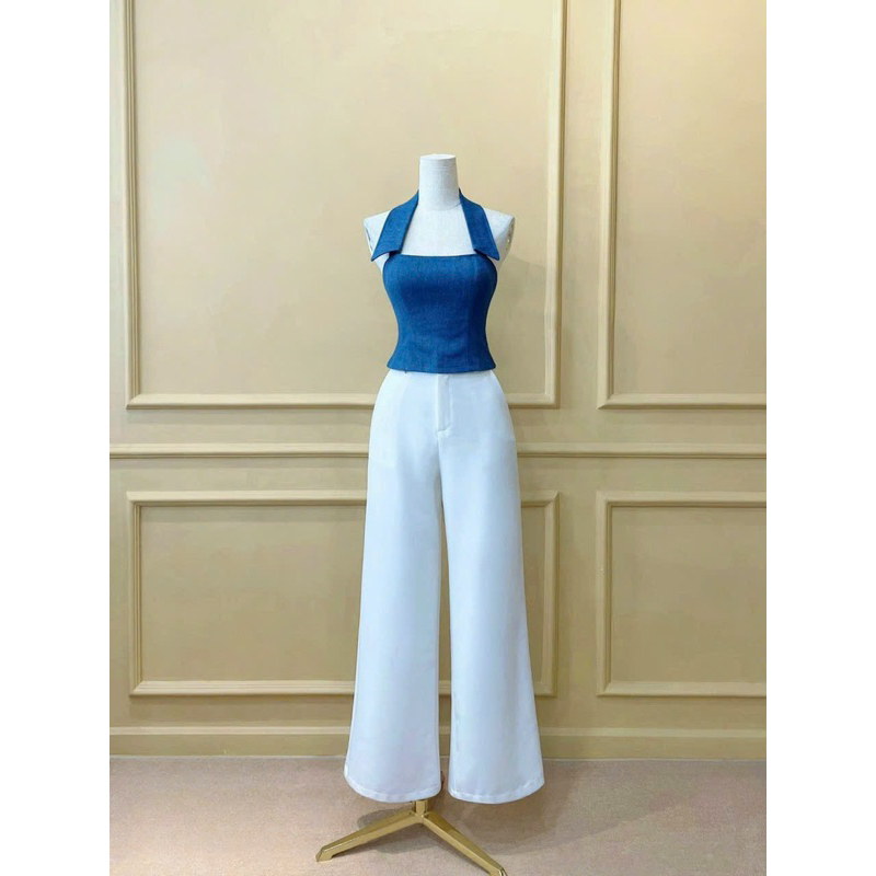 Áo Yếm Jean Denim Cổ Sơ Mi Siêu Sang Hàng Cao Cấp