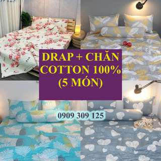 ( ga giường 5 món )bộ drap + CHĂN MỀN cotton 100% , ga trải giường cao cấp chuẩn LOGO CTY