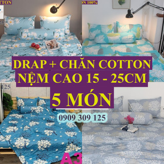 bộ drap + mền (nệm 13-24cm) cotton 100% , ga trải giường cao cấp chuẩn LOGO CTY 5 món
