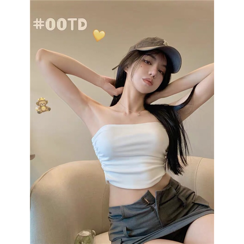 Áo ống nữ xếp ly chít thun hai bên