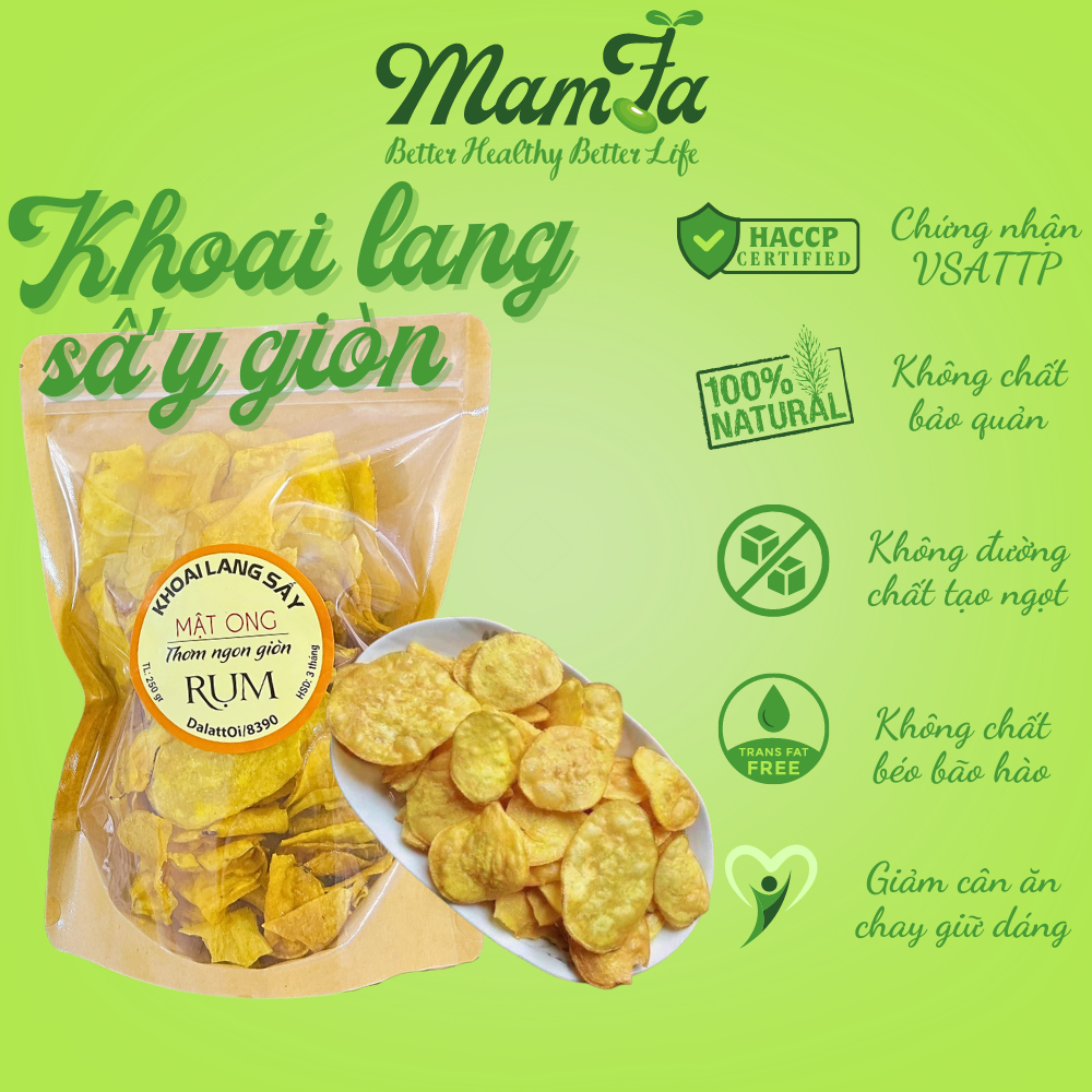 Khoai lang sấy mật ong chuẩn đà lạt giòn rụm loại 1 cho người ăn vặt ăn kiêng giảm cân Mamfa