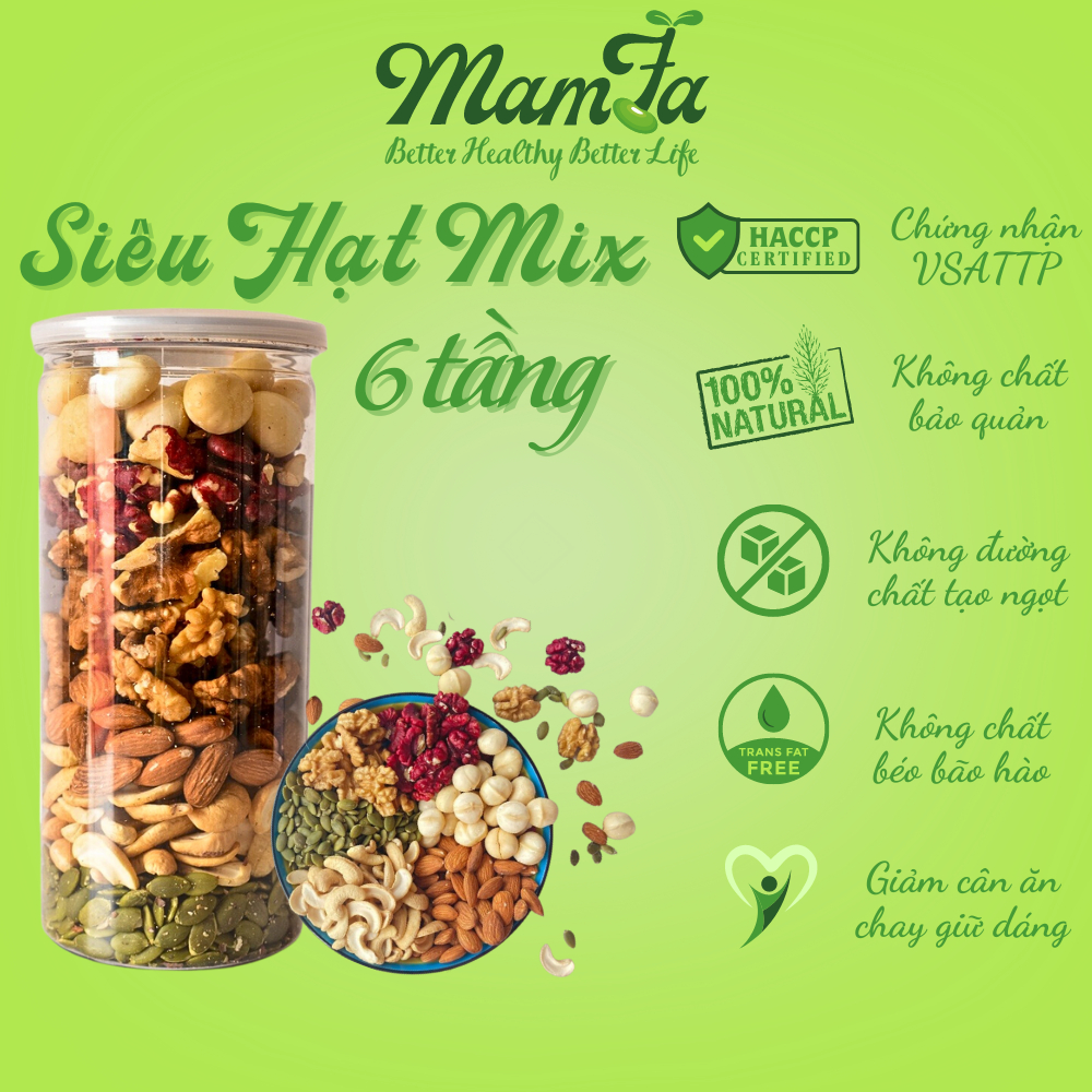 Hạt dinh dưỡng mix 6 loại hạt cao cấp Mamfa nguyên vị không chất bảo quan dùng giảm cân ăn chay