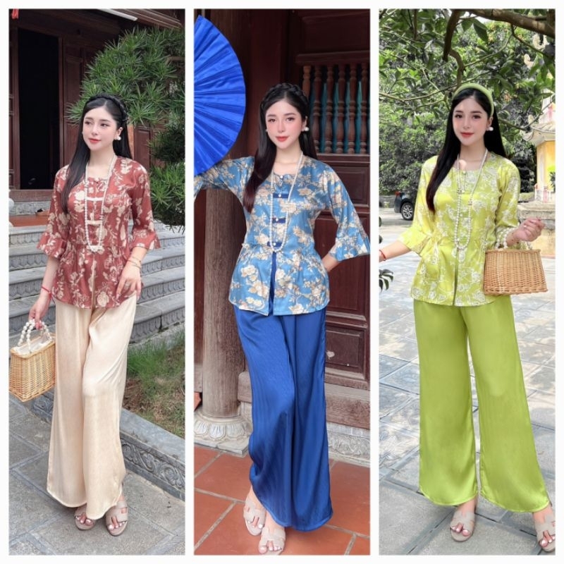 BỘ LAM TÚI TIỀN GẤM 2 DA/BỘ BÀ BÀ CÓ TÚI/BỘ ĐI CHÙA CÓ TÚI