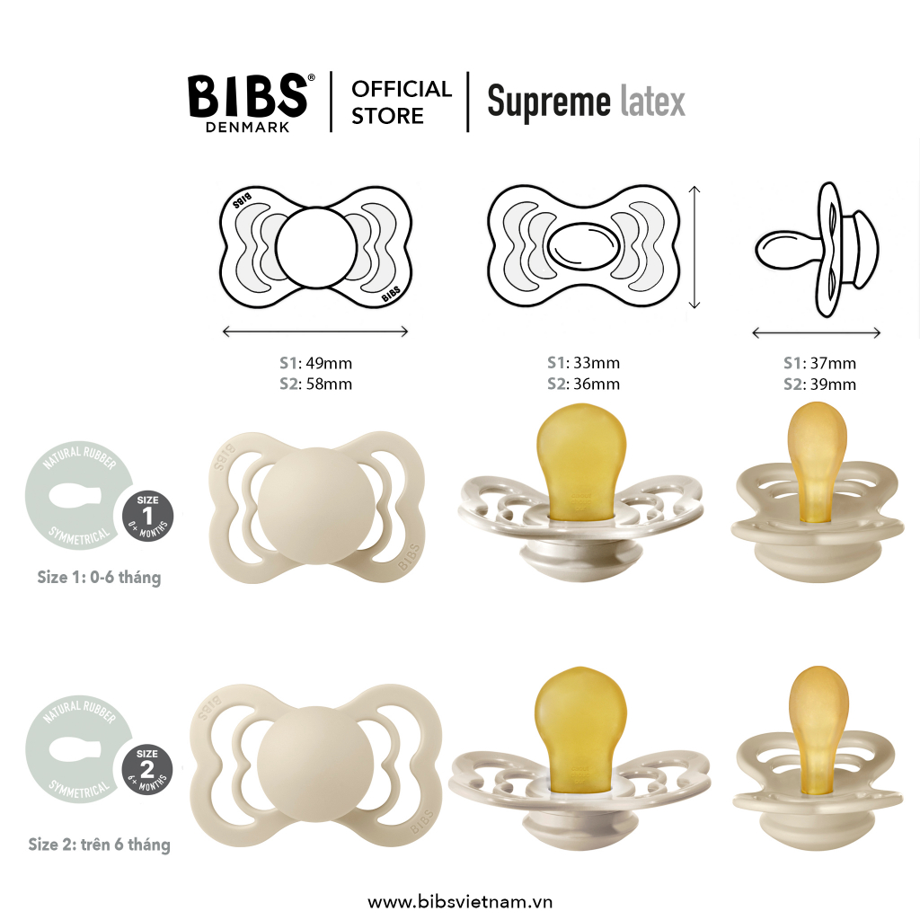 [Tặng hộp đựng] Ti giả BIBS sản xuất tại Đan Mạch BIB Supreme Latex bibs cao su núm dẹp