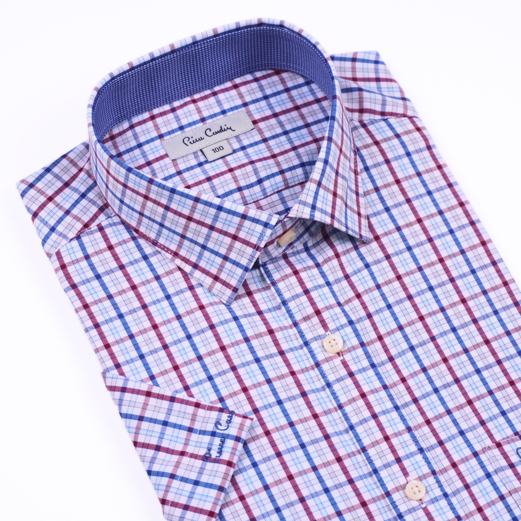 Áo sơ mi nam ngắn tay vạt ngang Pierre Cardin cao cấp xuất Hàn 100% cotton dáng áo Regular ACN025 | iShirtStore