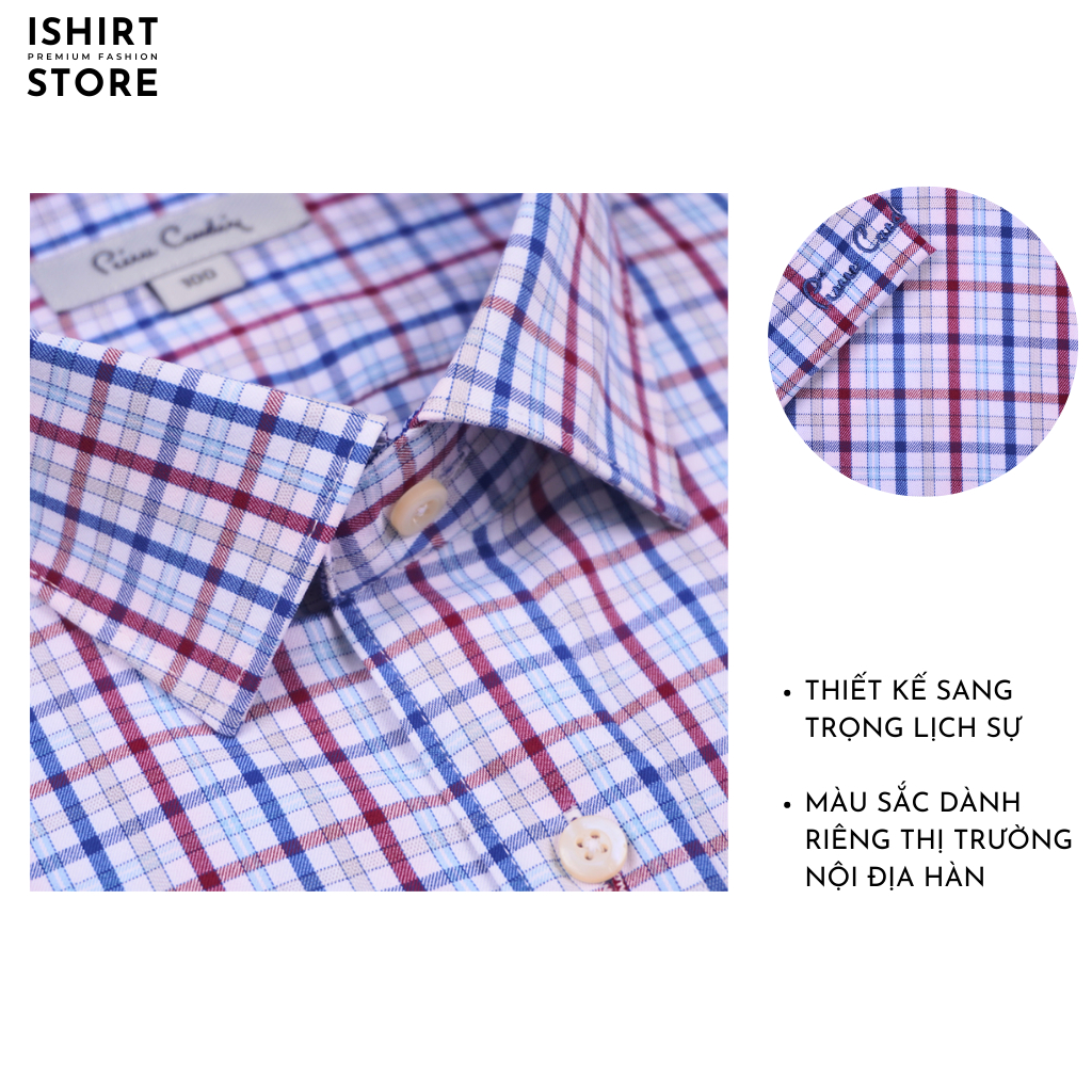 Áo sơ mi nam ngắn tay vạt ngang Pierre Cardin cao cấp xuất Hàn 100% cotton dáng áo Regular ACN025 | iShirtStore