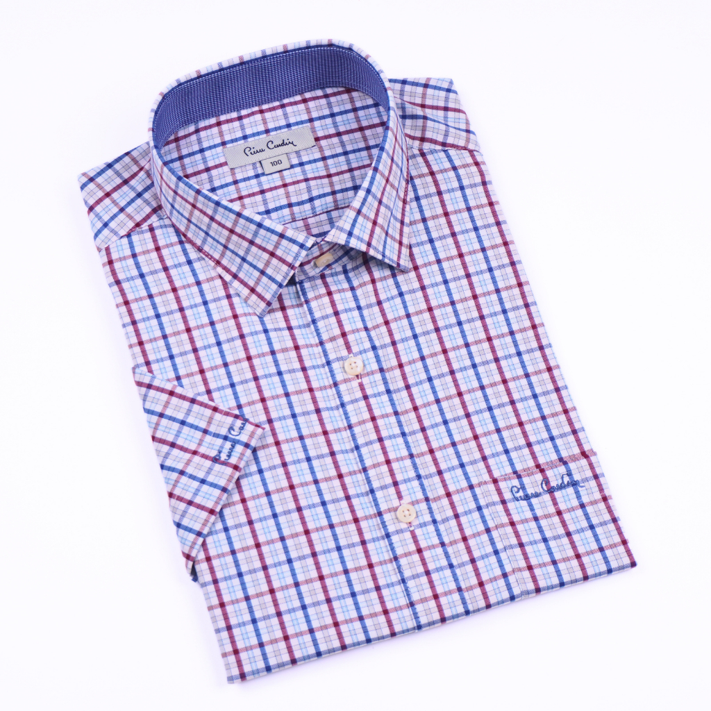 Áo sơ mi nam ngắn tay vạt ngang Pierre Cardin cao cấp xuất Hàn 100% cotton dáng áo Regular ACN025 | iShirtStore