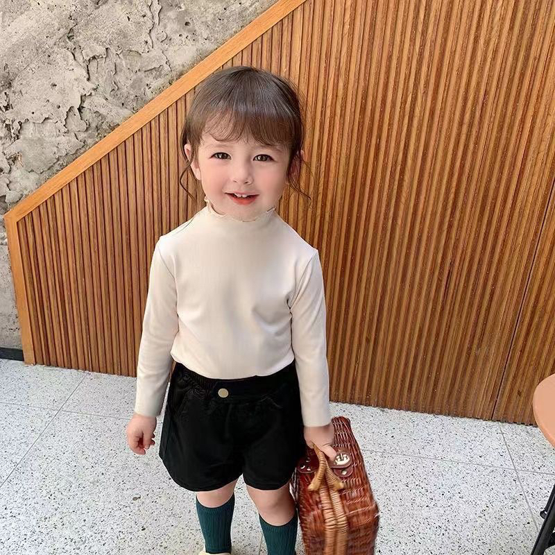 Áo dài tay thun gân màu trơn cổ viền bèo cho bé gái