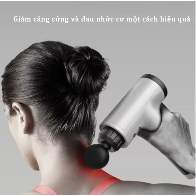 Máy massage cầm tay  6 chế độ, 4 đầu giảm cứng cơ và đau nhức, tăng lưu thông máu, SUng mát xa cầm tay không dây,dùng 5H
