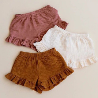 Quần cạp chun bèo gấu muslin cho bé gái Lamm