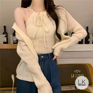 Set áo len 2 món,áo yếm kết hợp áo khoác len
