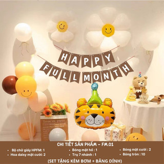 Set bóng trang trí đầy tháng cho bé trai bé gái, Bộ trang trí đầy tháng cho bé đủ màu sắc (tặng kèm bơm + băng dính)