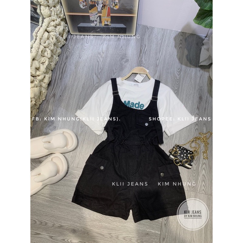 YẾM KAKI JEAN SHORT RÚT DÂY 2 BÊN TÚI HỘP ĐỐNG NÚC  KIỂU