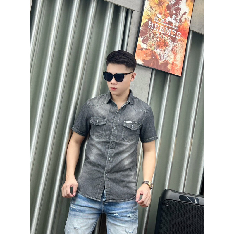 Áo sơ mi bò nam cộc tay QC 2023