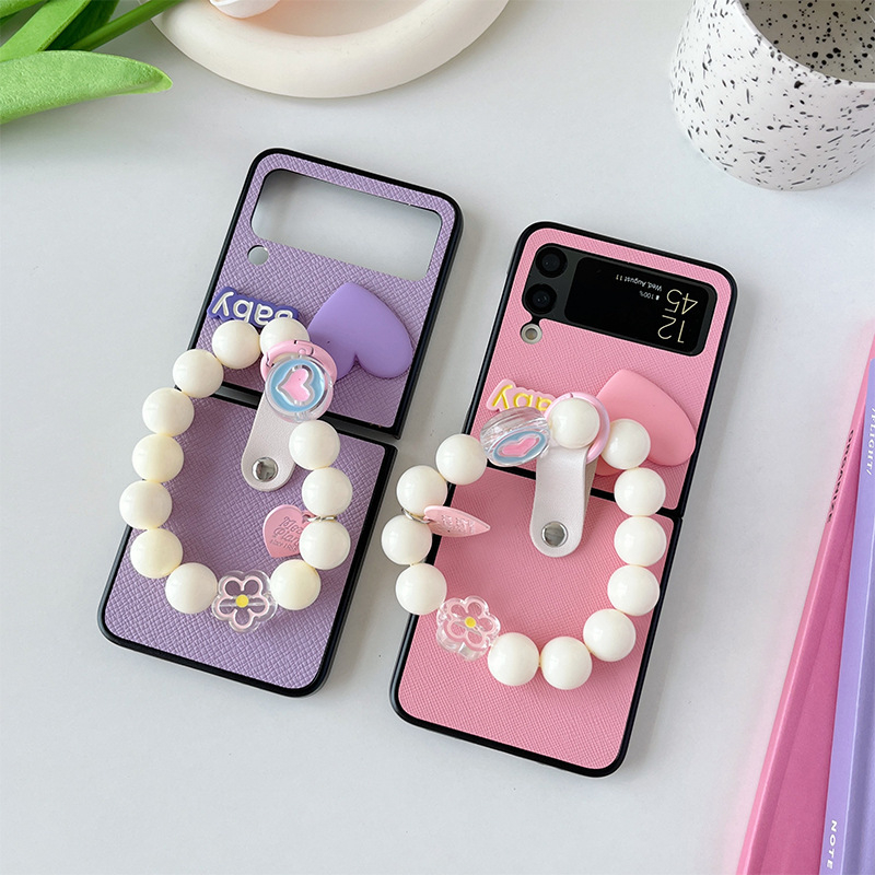 Ốp lưng Olie PC cho Samsung Z Flip 5 Z Flip 4 Zflip3 ốp điện thoại có dây charm Heart Zflip5 Zflip4 Zflip3