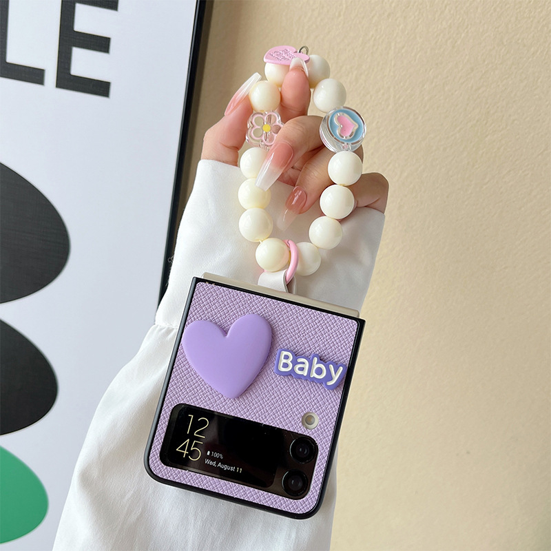 Ốp lưng Olie PC cho Samsung Z Flip 5 Z Flip 4 Zflip3 ốp điện thoại có dây charm Heart Zflip5 Zflip4 Zflip3
