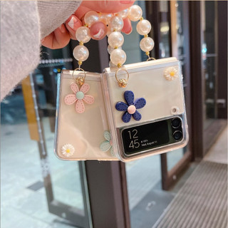 Ốp lưng Olie PC cho Samsung Z Flip 5 Z Flip 4 Zflip3 ốp điện thoại có dây đeo Daisy Zflip5 Zflip4 Zflip3