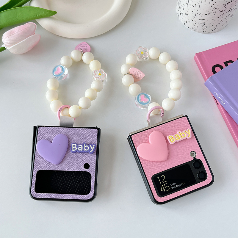 Ốp lưng Olie PC cho Samsung Z Flip 5 Z Flip 4 Zflip3 ốp điện thoại có dây charm Heart Zflip5 Zflip4 Zflip3