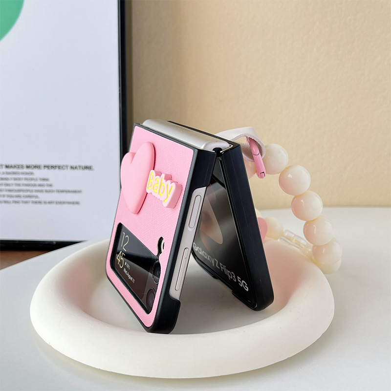 Ốp lưng Olie PC cho Samsung Z Flip 5 Z Flip 4 Zflip3 ốp điện thoại có dây charm Heart Zflip5 Zflip4 Zflip3