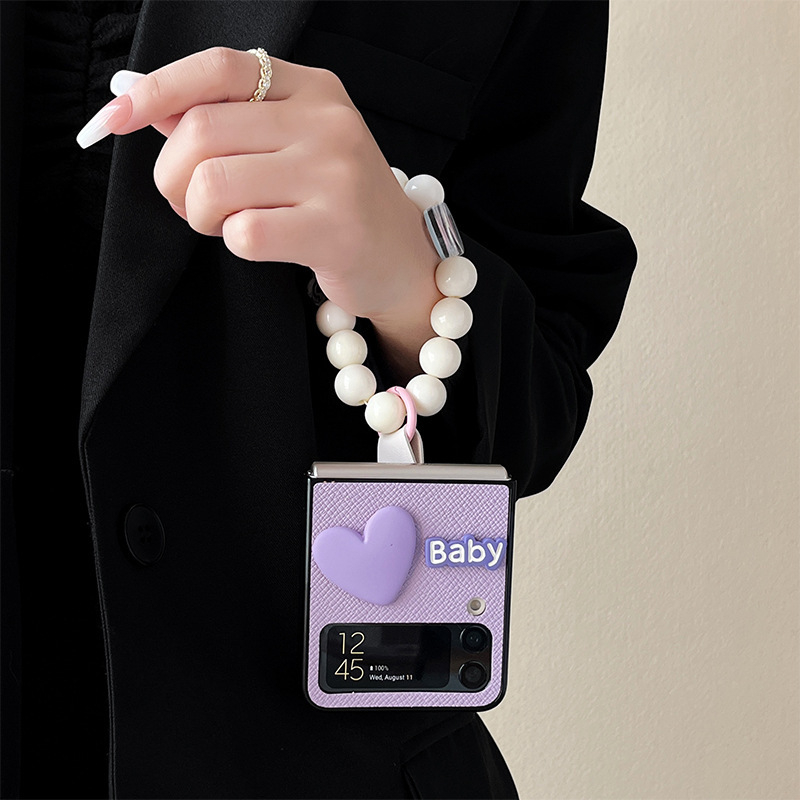 Ốp lưng Olie PC cho Samsung Z Flip 5 Z Flip 4 Zflip3 ốp điện thoại có dây charm Heart Zflip5 Zflip4 Zflip3