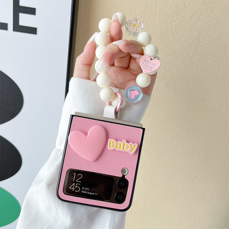 Ốp lưng Olie PC cho Samsung Z Flip 5 Z Flip 4 Zflip3 ốp điện thoại có dây charm Heart Zflip5 Zflip4 Zflip3