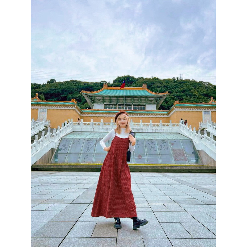 Váy 2 Dây Đỏ/ Vàng Hoa Nhí Xòe Rộng Vintage Xô Muslin Vui Thu Đông/Noel Rực Rỡ