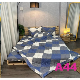 Drap cotton 100% , ga trải giường cao cấp chuẩn LOGO CTY (mẫu ô xanh xám) ảnh thật