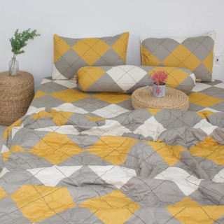 Drap cotton 100% , ga trải giường cao cấp chuẩn LOGO CTY mẫu Ô vuông vàng
