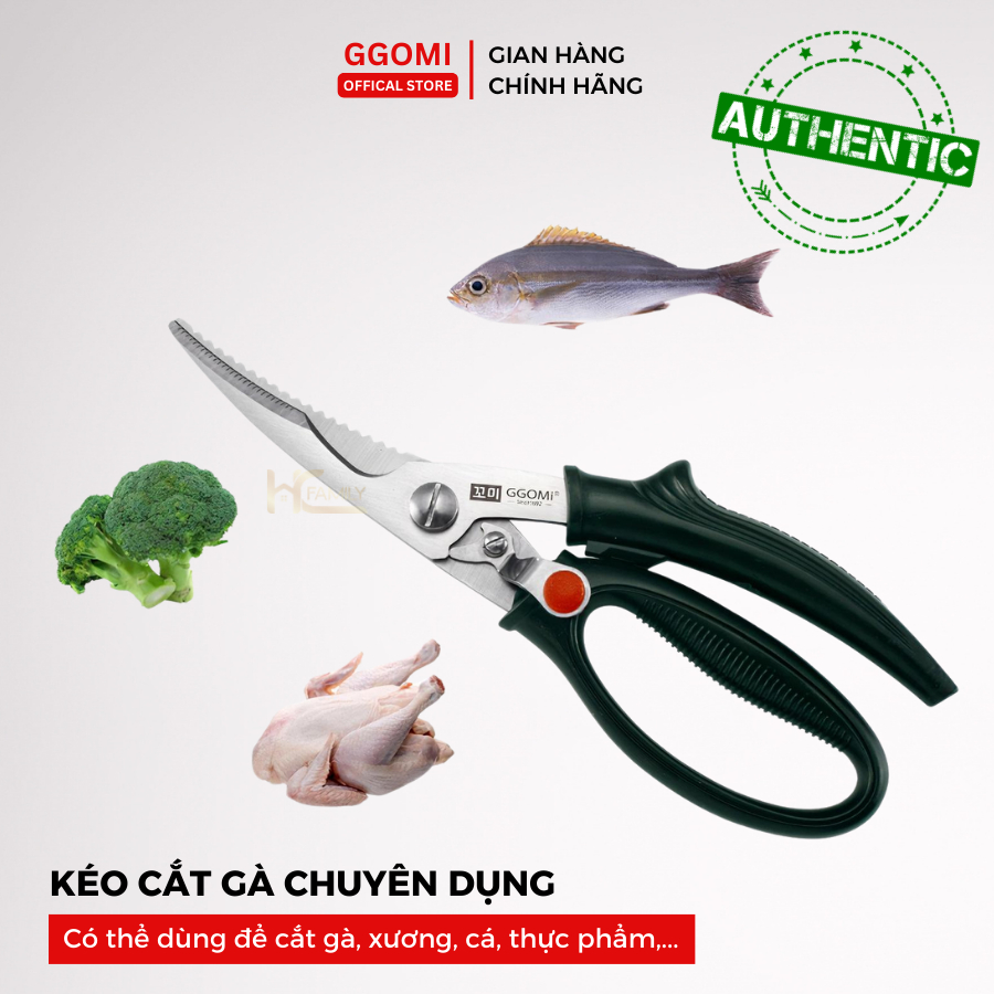 Kéo cắt thịt gà tay Ggomi GG164 có tay cầm trợ lực, cắt thịt dễ dàng