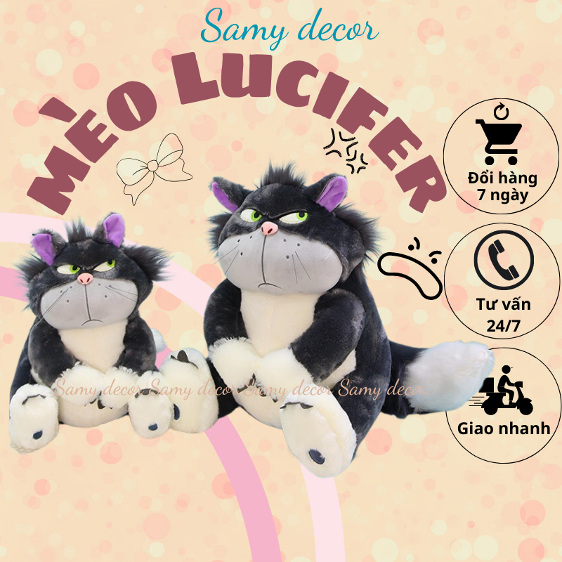 Gấu Bông Mèo Lucifer Mèo Mặt Quạo Cao Cấp Samy Decor size 30-50-65-80cm quà sinh nhật dành cho bé