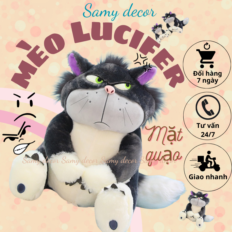 Gấu Bông Mèo Lucifer Mèo Mặt Quạo Cao Cấp Samy Decor size 30-50-65-80cm quà sinh nhật dành cho bé