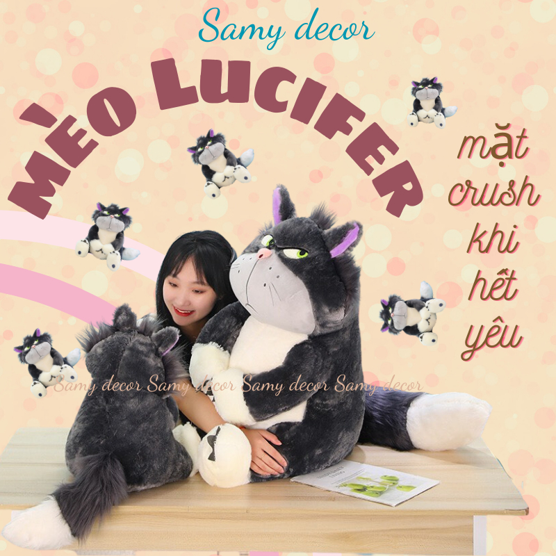 Gấu Bông Mèo Lucifer Mèo Mặt Quạo Cao Cấp Samy Decor size 30-50-65-80cm quà sinh nhật dành cho bé