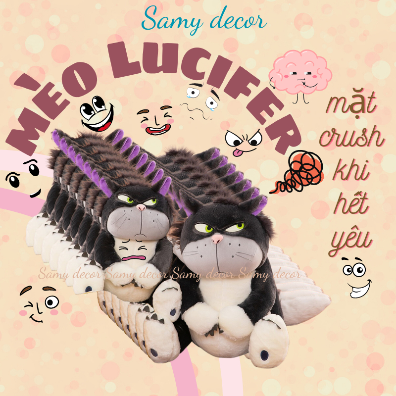 Gấu Bông Mèo Lucifer Mèo Mặt Quạo Cao Cấp Samy Decor size 30-50-65-80cm quà sinh nhật dành cho bé