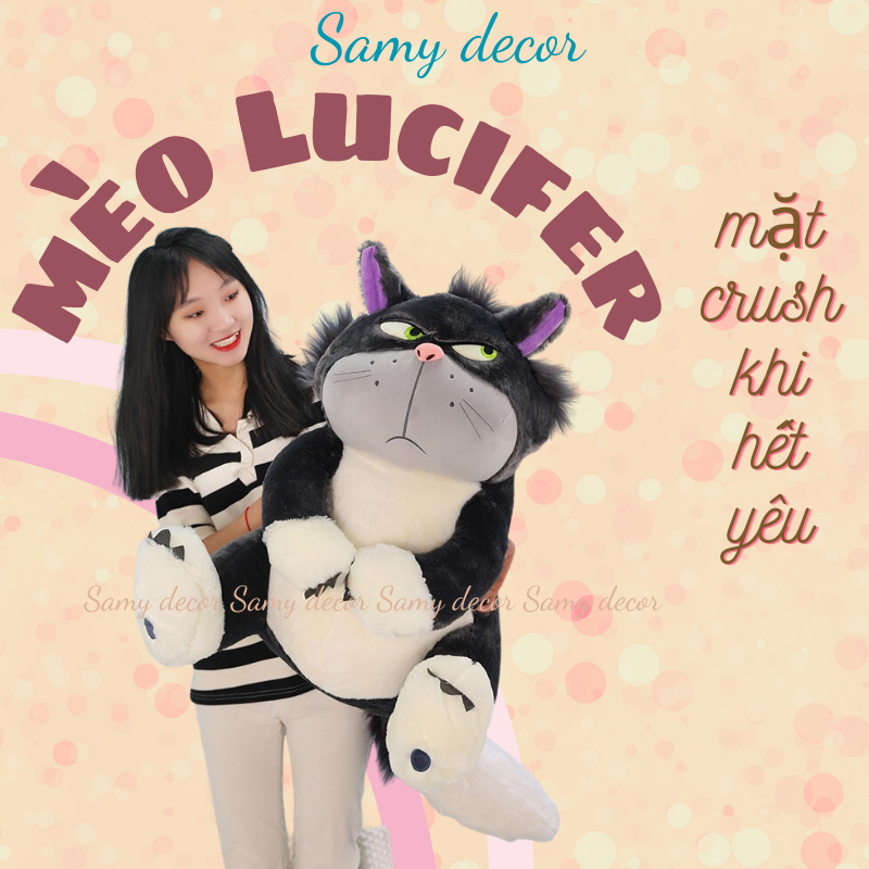Gấu Bông Mèo Lucifer Mèo Mặt Quạo Cao Cấp Samy Decor size 30-50-65-80cm quà sinh nhật dành cho bé