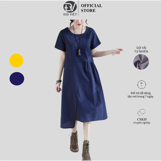 Đầm suông nữ cổ tròn ngắn tay, chất linen mát dễ mặc, dễ phối đồ