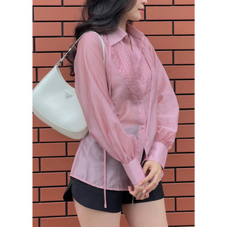 Coem | áo sơmi tơ ngọc trai màu hồng - sương top