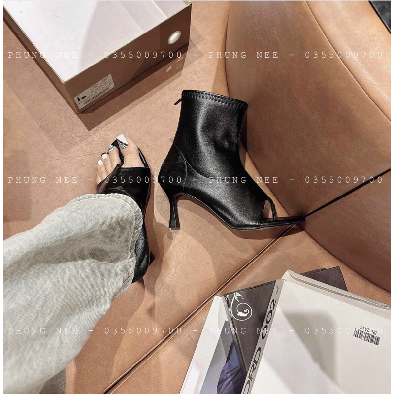Boot Cao Gót Nữ 9Cm Hở Mũi  Xỏ Ngón T Hot Trend Phong Cách Thời Trang Mới 2023