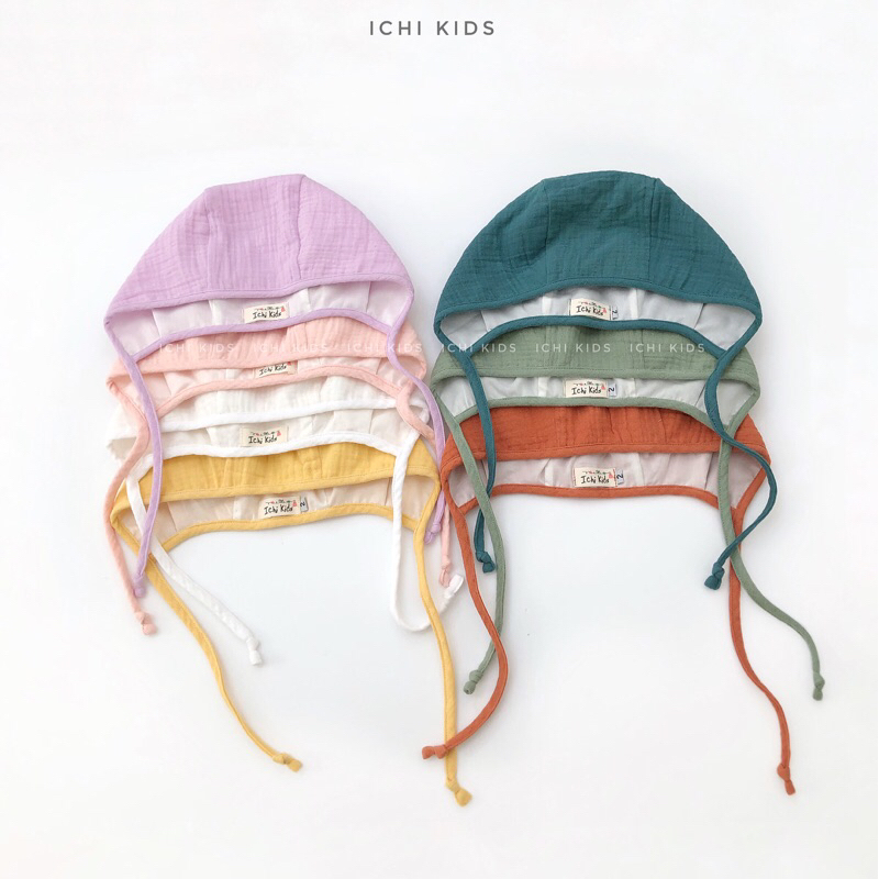 Mũ bonnet hai lớp vải xô muslin cho bé