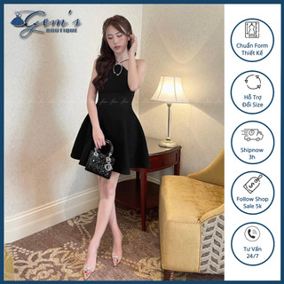 Váy / đầm cổ yếm dáng xoè đính nơ đá sang chảnh