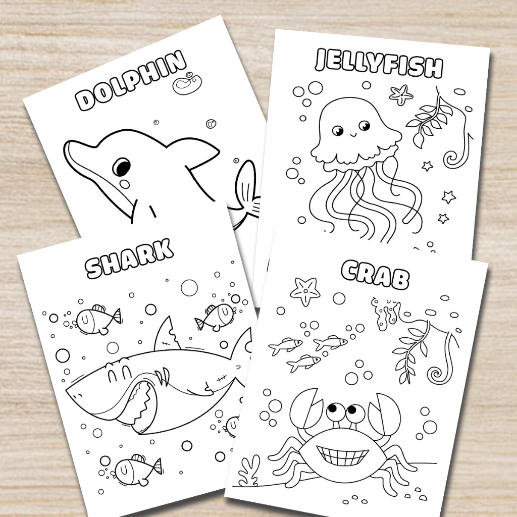 TRANH TÔ MÀU CHO BÉ - 25 tờ tô màu A5 Chủ đề khám phá Đại Dương.