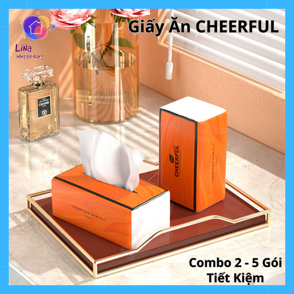 Combo 5 gói giấy ăn CHEERFUL, Giấy 4 lớp siêu dai - Khăn Giấy Rút Tiện lợi