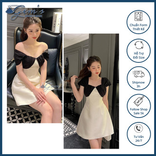 VÁY / ĐẦM CÚP NGỰC PHỐI TƠ ĐEN CÓ THỂ MẶC TRỄ VAI ( 2 lớp )