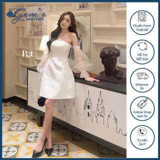 VÁY / ĐẦM CÚP NGỰC TAY BOM REN LƯỚI TIỂU THƯ( sẵn mút ngực )