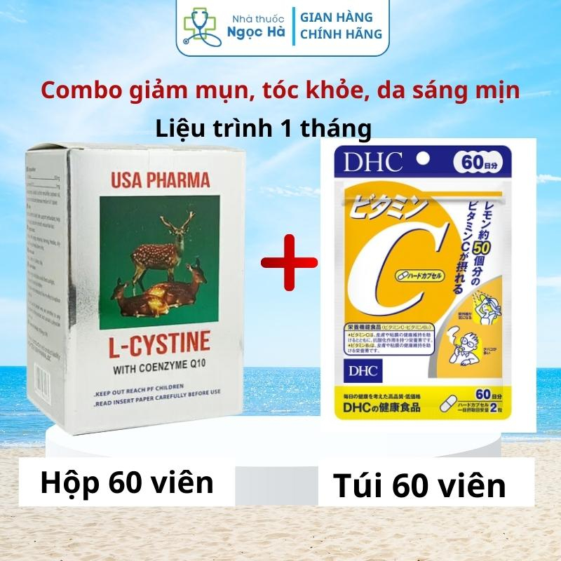 Combo trắng da Lcystine, DHC Vitamin C giúp đẹp da, giảm rụng tóc